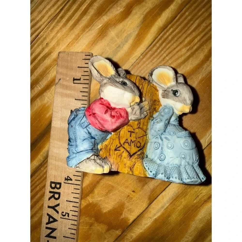 Calico Kittens Ti Amo Bunny Couple Figurine Easter Decor Hand Painted 4in‎